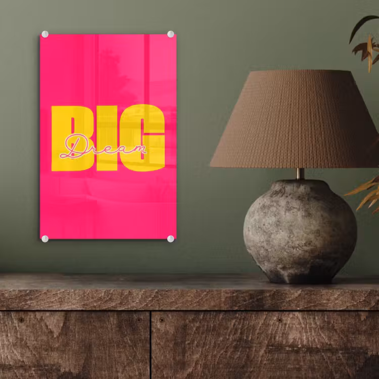 Glas schilderij - Dream big - Roze - Geel - Minimalistisch — 4