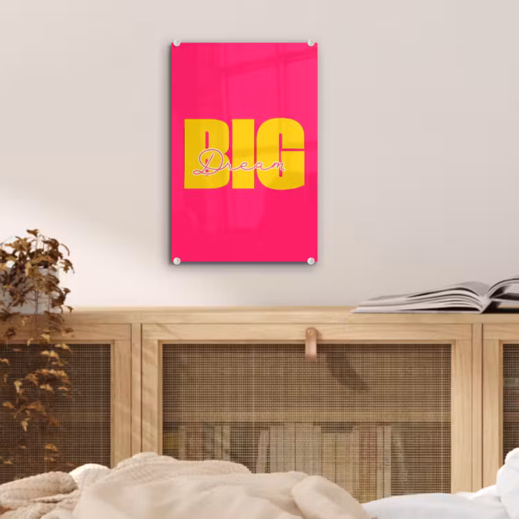 Glas schilderij - Dream big - Roze - Geel - Minimalistisch — 5