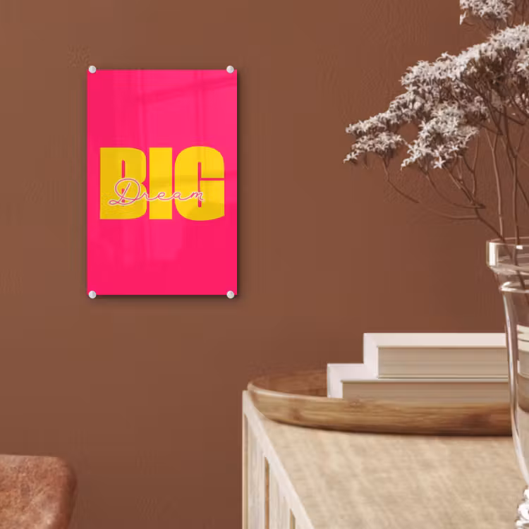 Glas schilderij - Dream big - Roze - Geel - Minimalistisch — 6