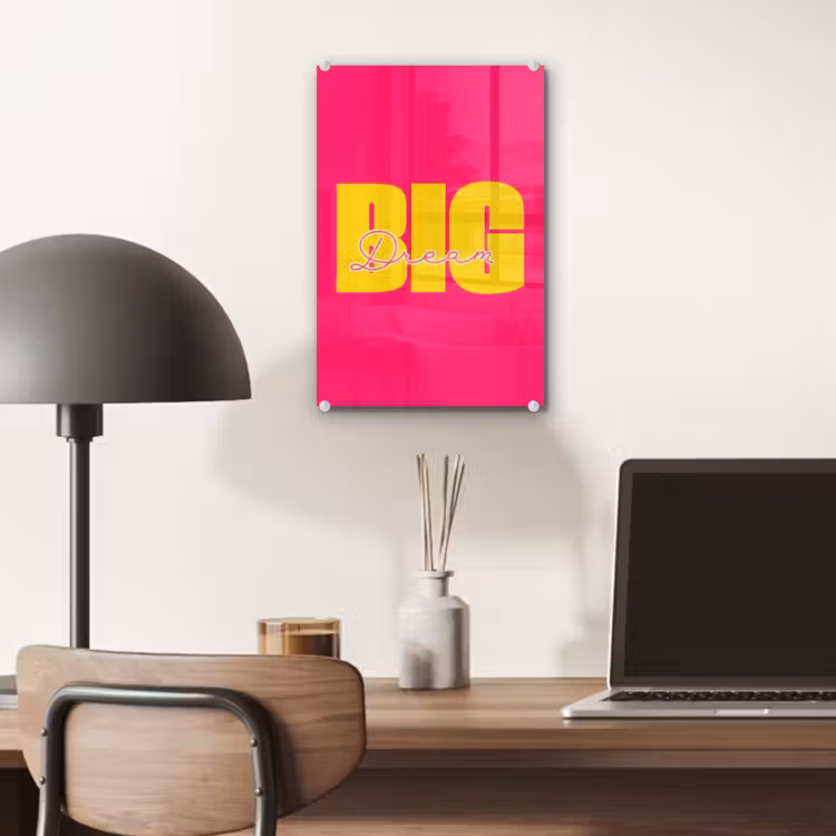 Glas schilderij - Dream big - Roze - Geel - Minimalistisch — 7