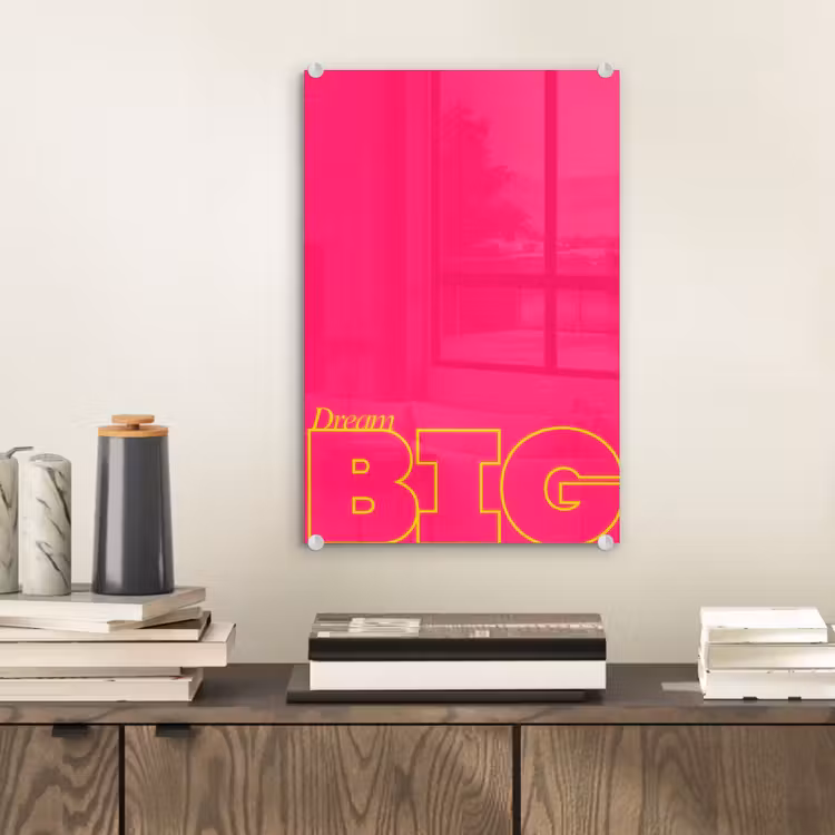 Glas schilderij - Minimalistisch - Roze - Dream big - Grafisch — 2