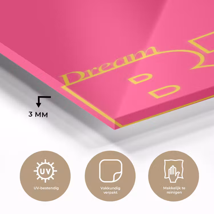 Glas schilderij - Minimalistisch - Roze - Dream big - Grafisch — 3