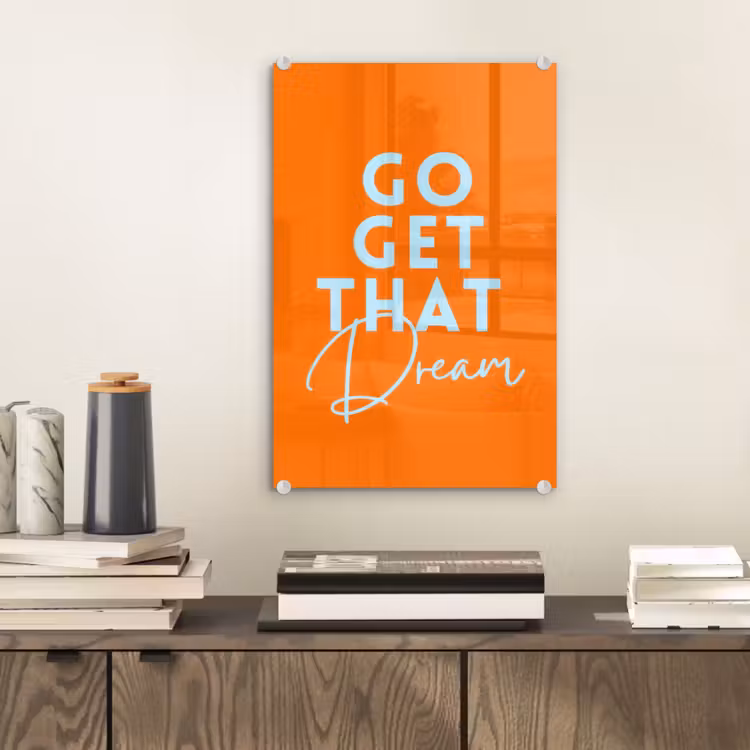 Glas schilderij - Oranje - Blauw - Go get that dream — 2