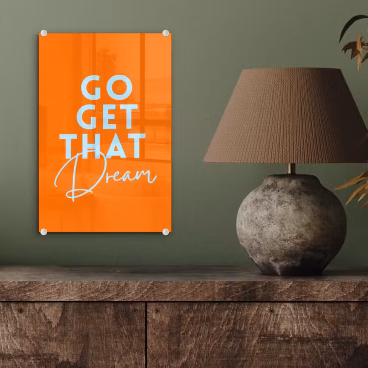 Glas schilderij - Oranje - Blauw - Go get that dream — 4