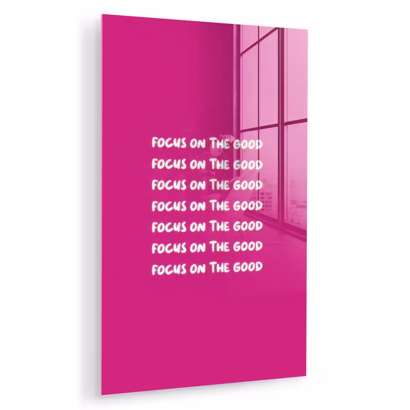 Glas schilderij - Focus on the good - Roze - wit — 1