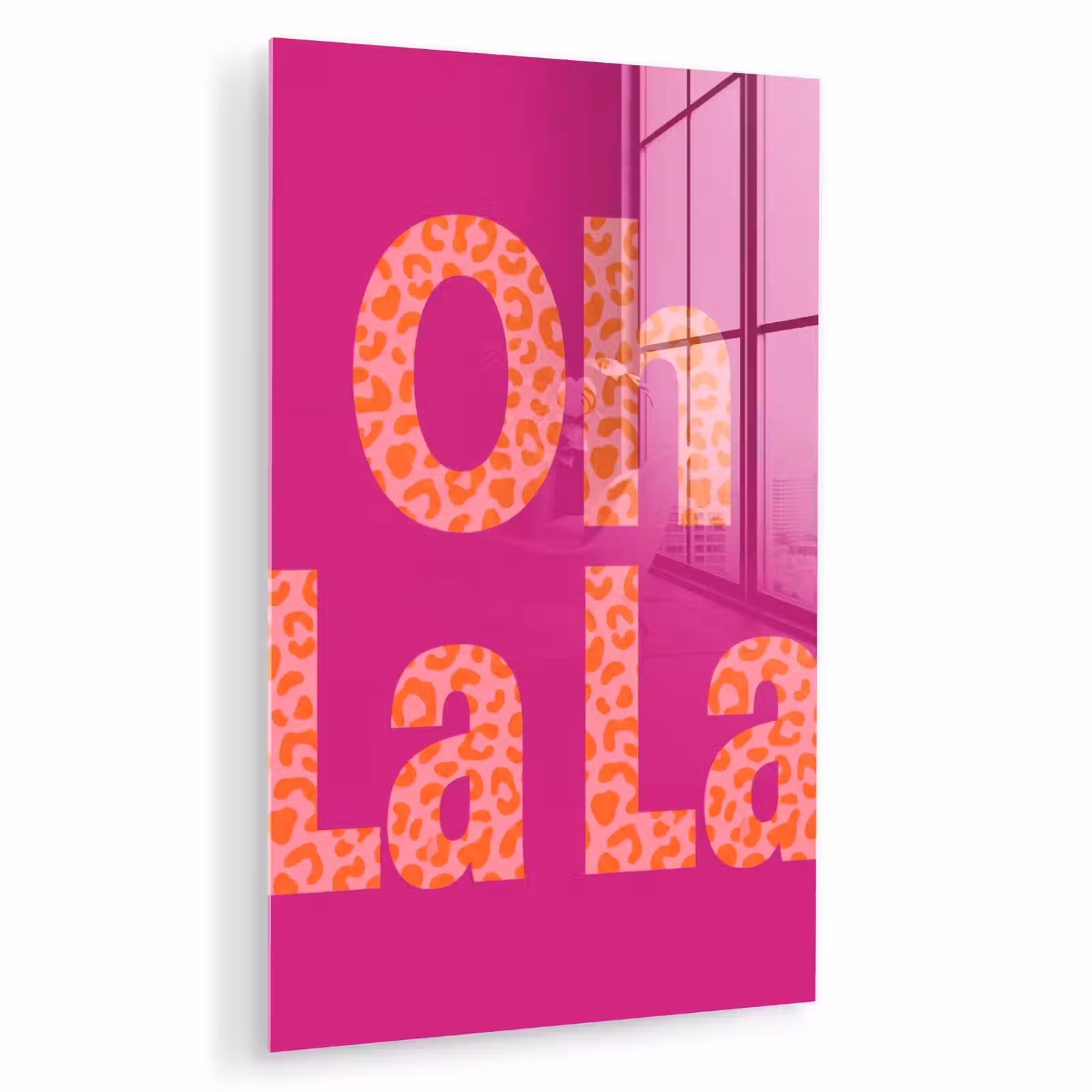 Glas schilderij - Oh la la - Luipaardprint - Roze — 1