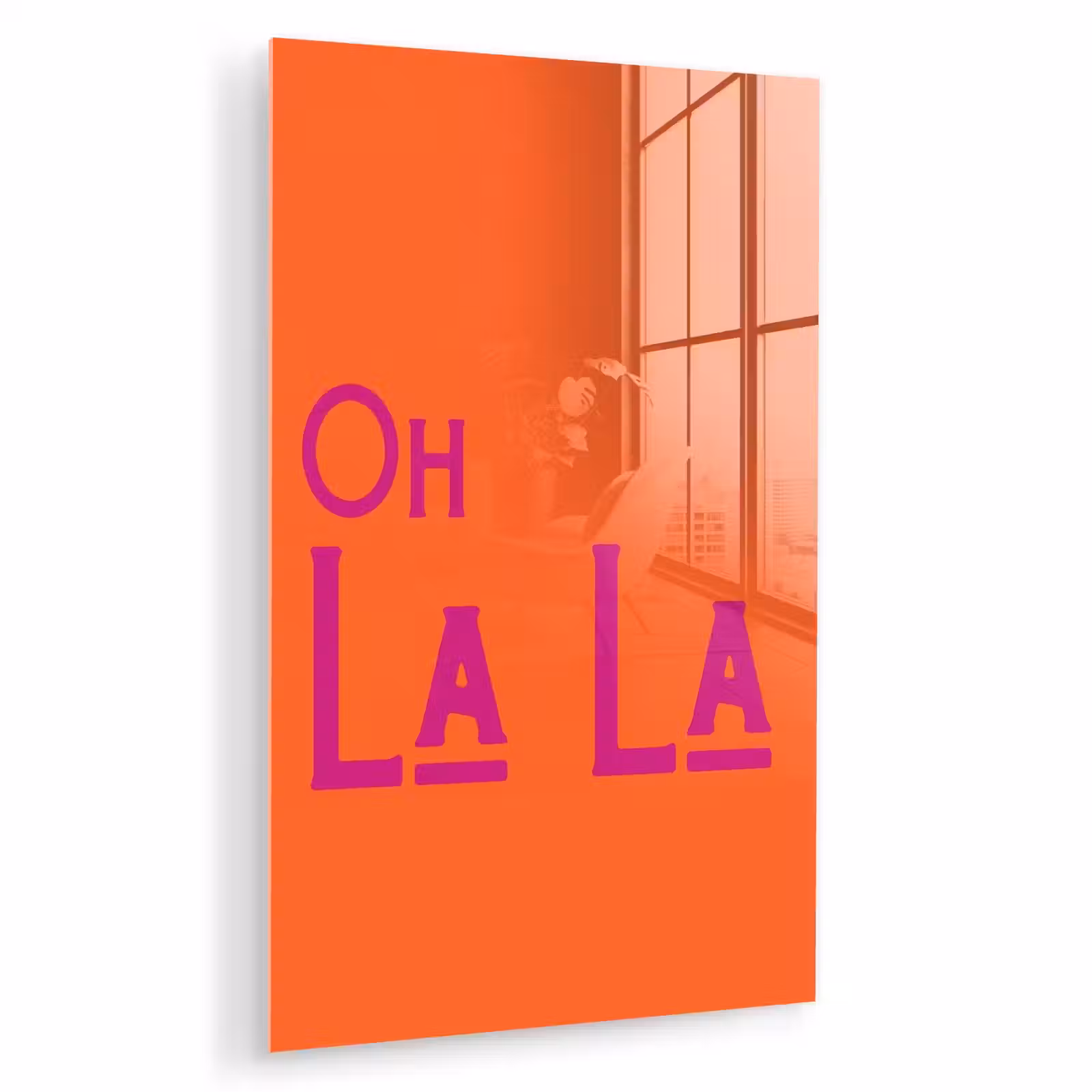Glas schilderij - Oh la la - Oranje - Roze - Scheeflettertype — 1
