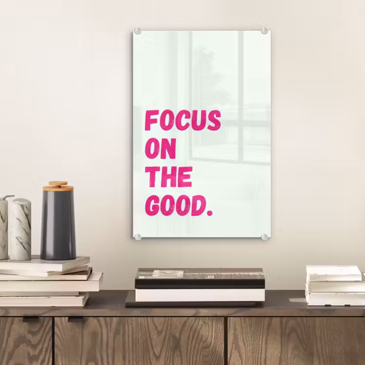 Glas schilderij - Focus on the good - Beige - Roze — 2