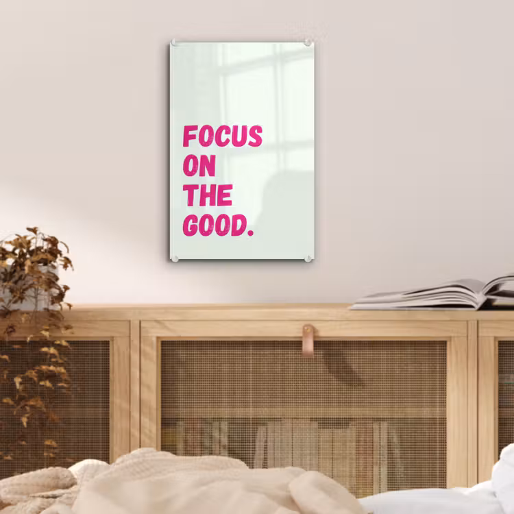 Glas schilderij - Focus on the good - Beige - Roze — 5