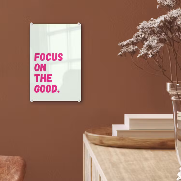 Glas schilderij - Focus on the good - Beige - Roze — 6