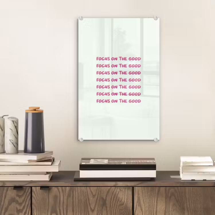 Glas schilderij - Focus on the good - Roze — 2