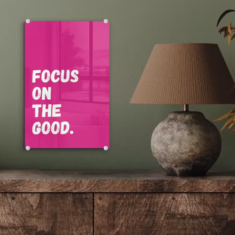 Glas schilderij - Focus on the good - Roze - Simple — 4