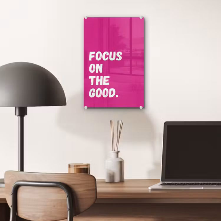 Glas schilderij - Focus on the good - Roze - Simple — 7