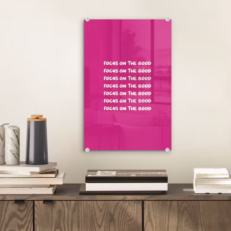 Glas schilderij - Focus on the good - Roze - wit — 2