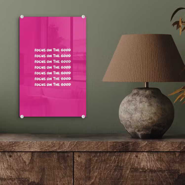 Glas schilderij - Focus on the good - Roze - wit — 4