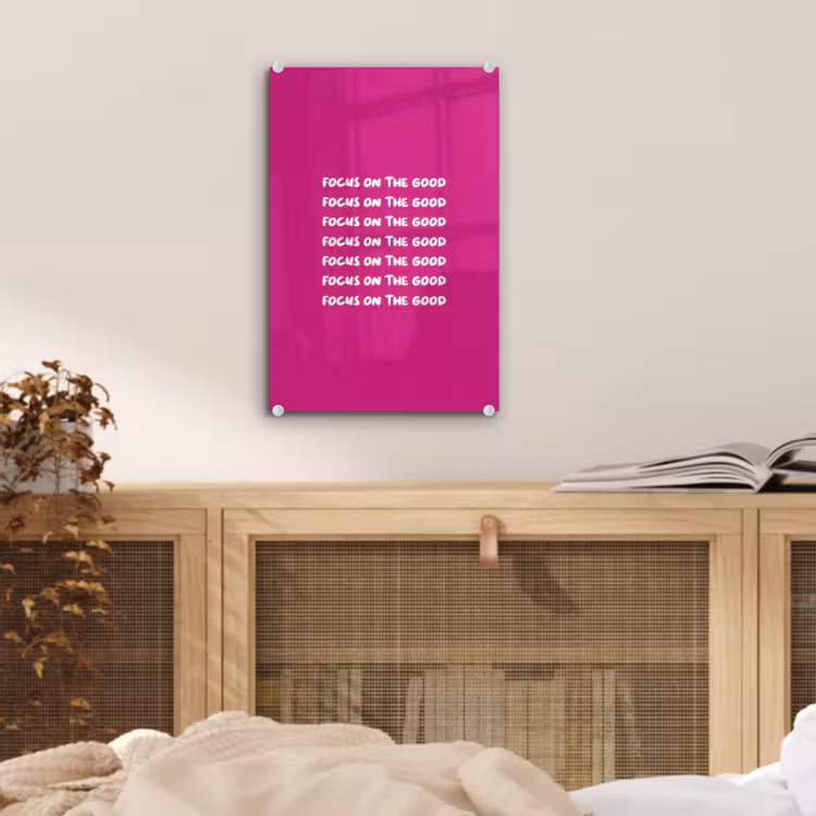 Glas schilderij - Focus on the good - Roze - wit — 5