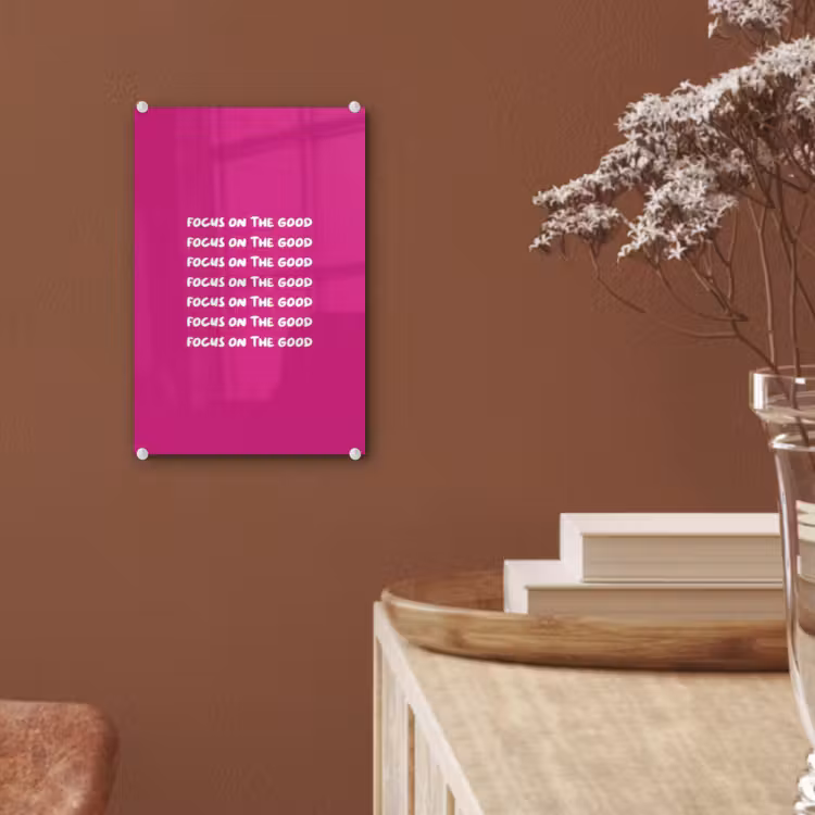 Glas schilderij - Focus on the good - Roze - wit — 6