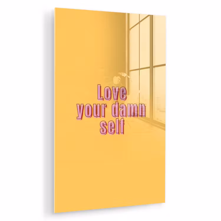 Glas schilderij - Love yourself - Roze - Geel — 1