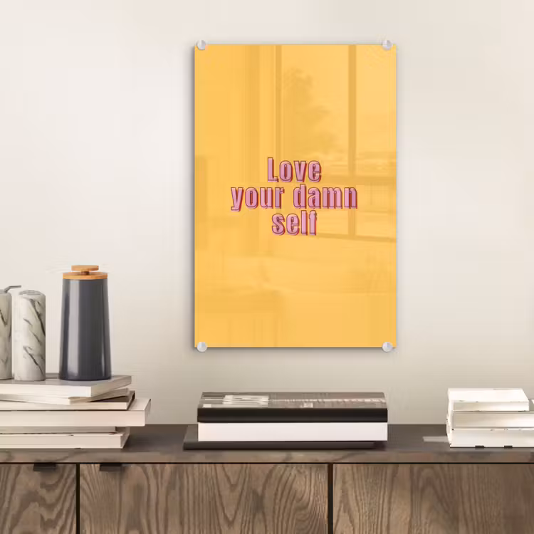 Glas schilderij - Love yourself - Roze - Geel — 2