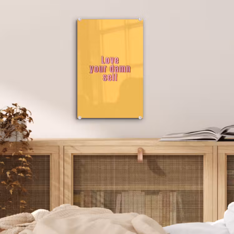 Glas schilderij - Love yourself - Roze - Geel — 5