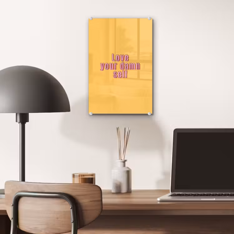 Glas schilderij - Love yourself - Roze - Geel — 7