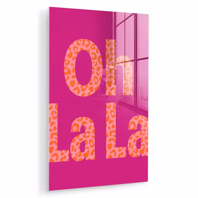 Glas schilderij - Oh la la - Luipaardprint - Roze — 1