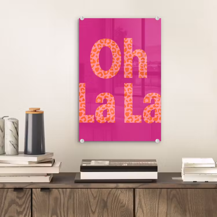 Glas schilderij - Oh la la - Luipaardprint - Roze — 2