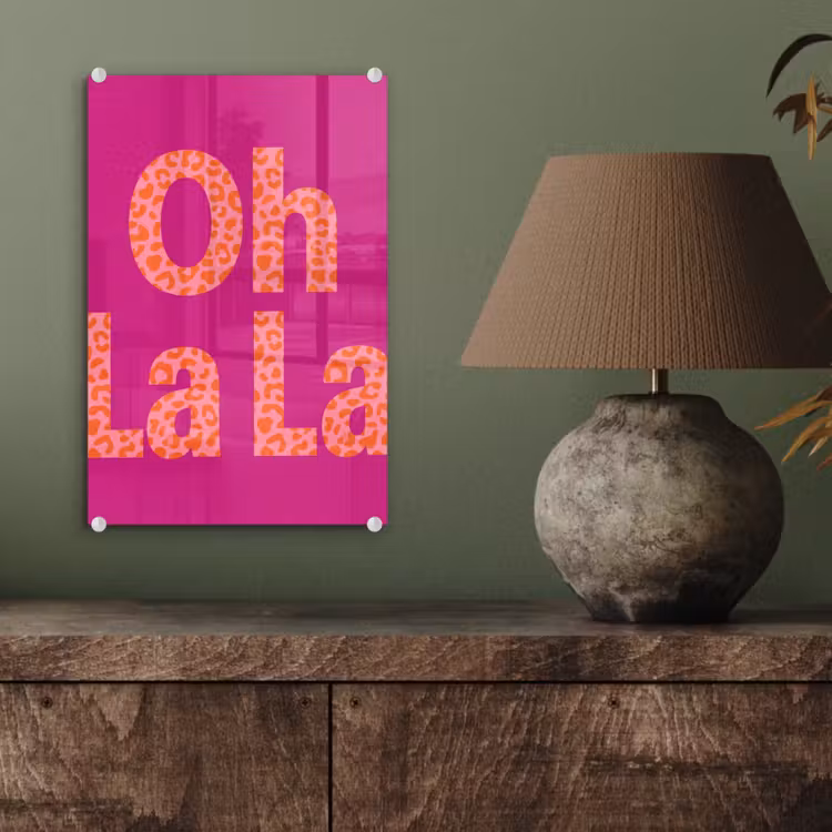 Glas schilderij - Oh la la - Luipaardprint - Roze — 4