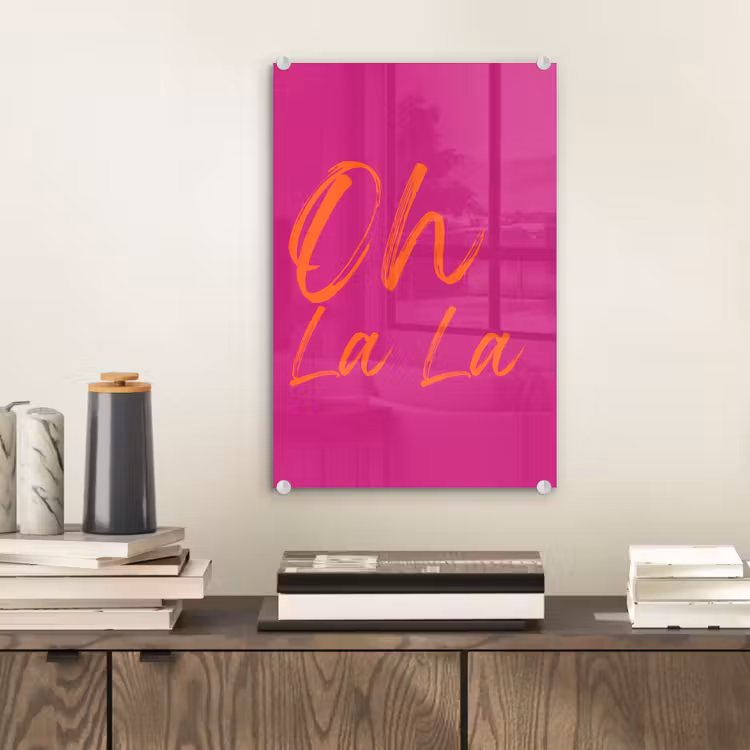 Glas schilderij - Oh la la - Oranje - Roze — 2