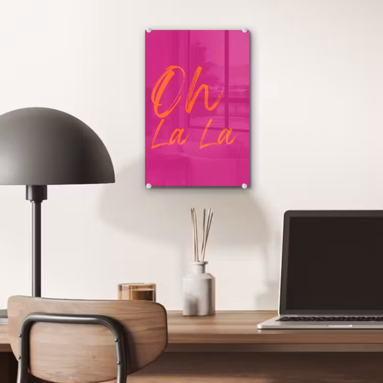 Glas schilderij - Oh la la - Oranje - Roze — 7