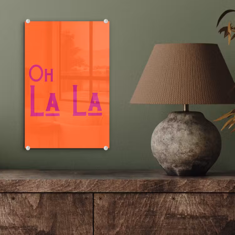 Glas schilderij - Oh la la - Oranje - Roze - Scheeflettertype — 4