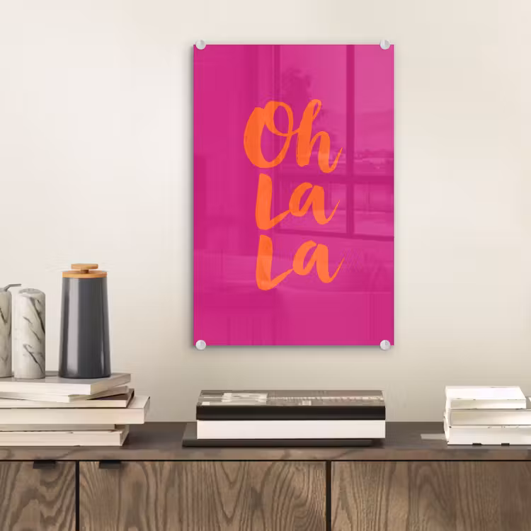 Glas schilderij - Oh la la - Roze - Oranje - Minimalistisch — 2
