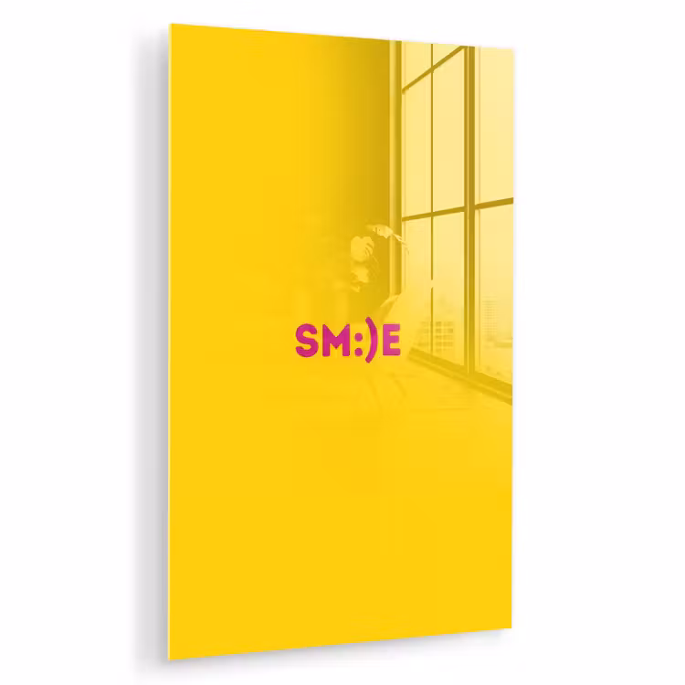 Glas schilderij - Smile - Roze - Geel — 1