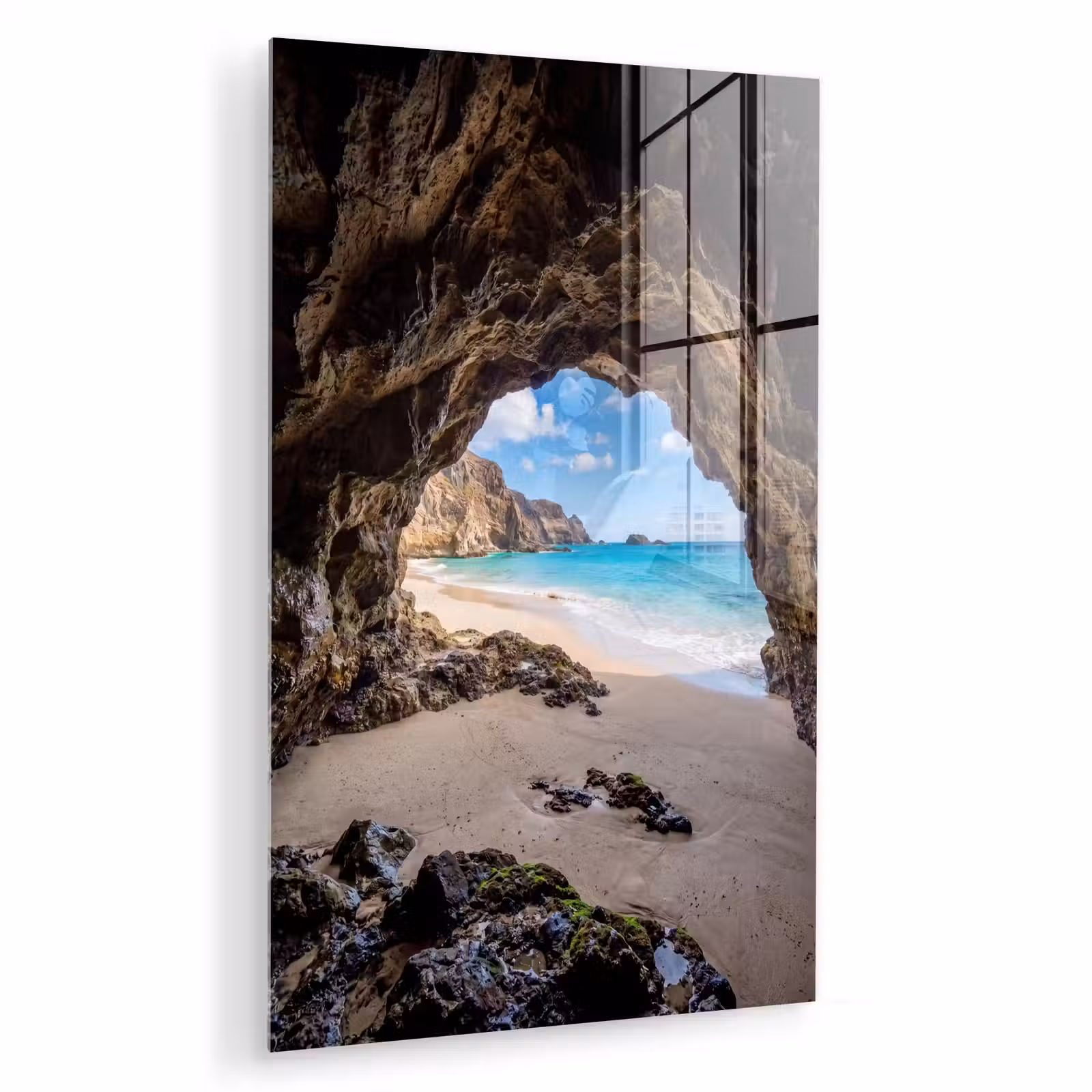Glas schilderij - Grot - Strand - Zee - Blauw — 1
