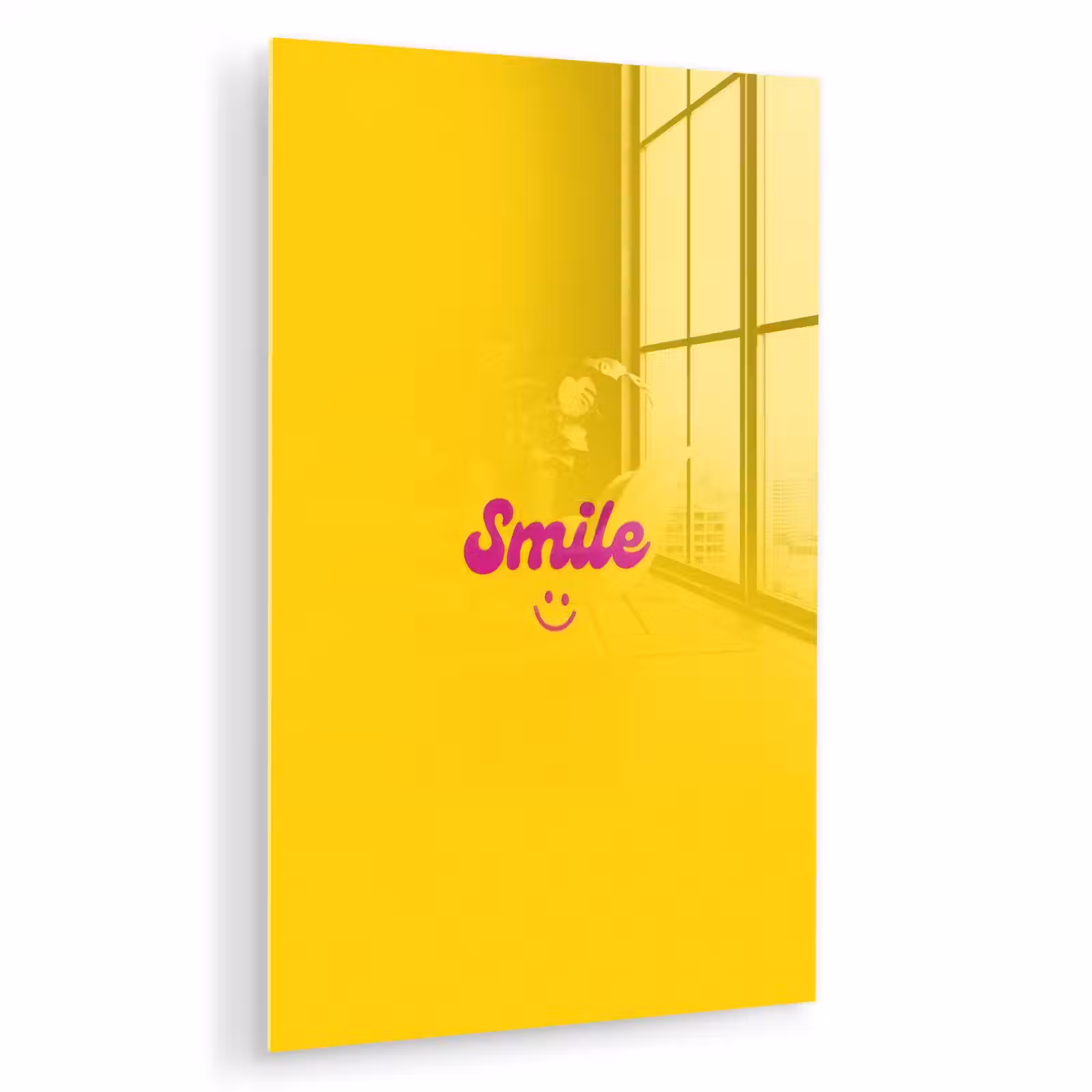 Glas schilderij - Smile - Geel - Roze — 1