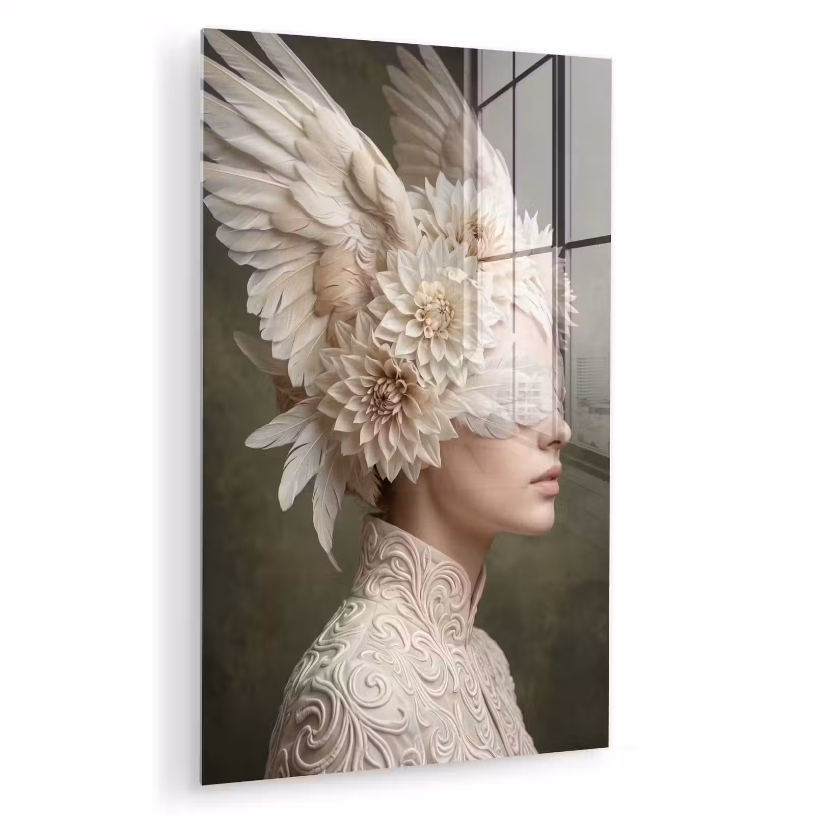 Glas schilderij - Vleugels - Vrouw - Wit — 1