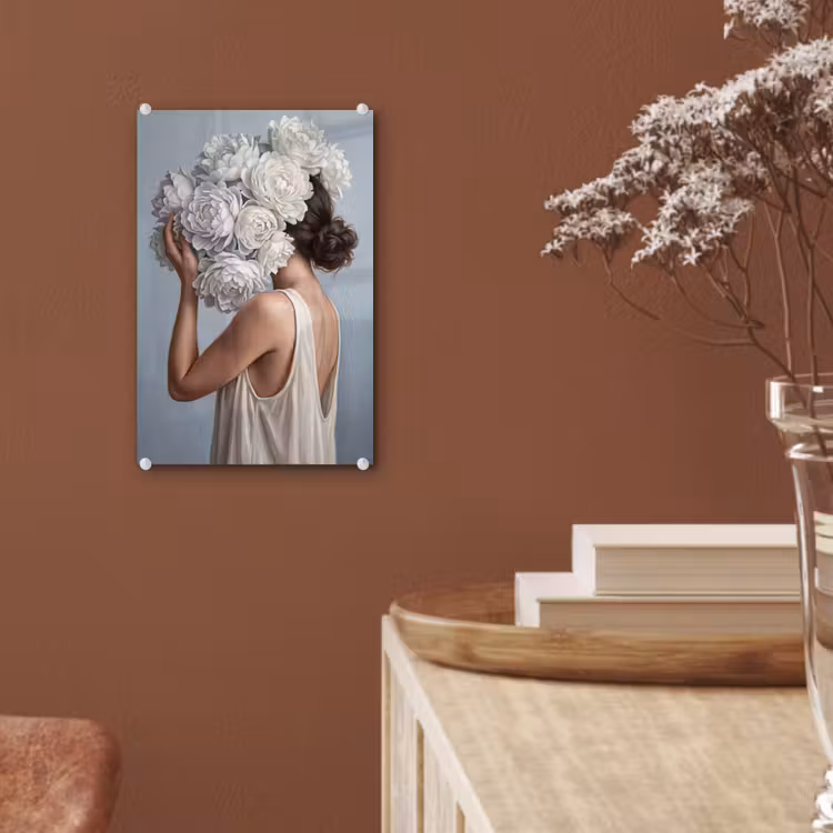 Glas schilderij - Bloemen - Vrouw - Wit — 6
