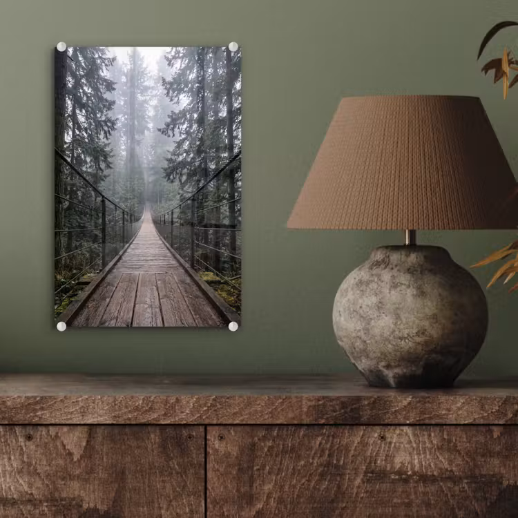 Glas schilderij - Brug - Bos - Mist - Natuur — 4