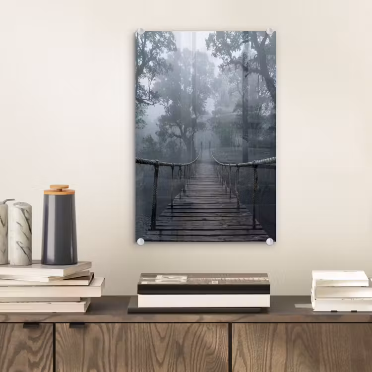 Glas schilderij - Brug - Jungle - Mist - Natuur — 2