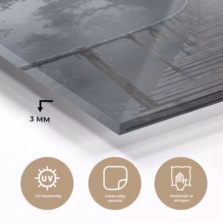 Glas schilderij - Brug - Jungle - Mist - Natuur — 3