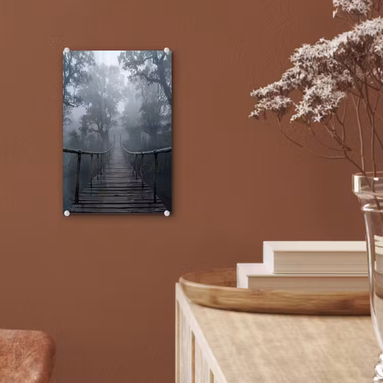 Glas schilderij - Brug - Jungle - Mist - Natuur — 6