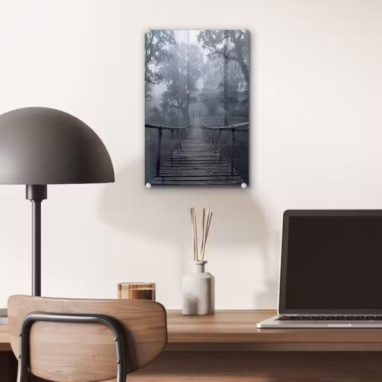 Glas schilderij - Brug - Jungle - Mist - Natuur — 7