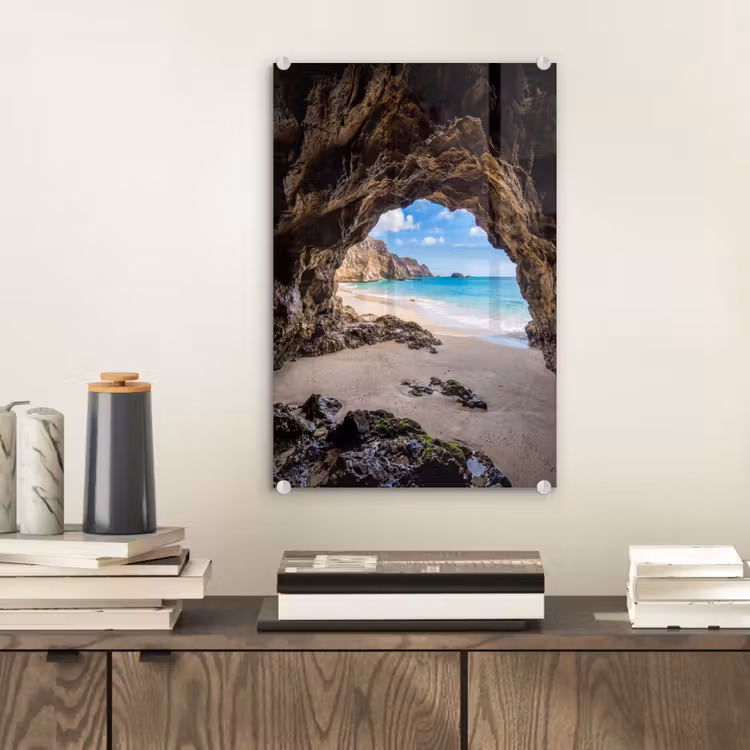 Glas schilderij - Grot - Strand - Zee - Blauw — 2