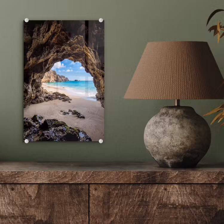 Glas schilderij - Grot - Strand - Zee - Blauw — 4