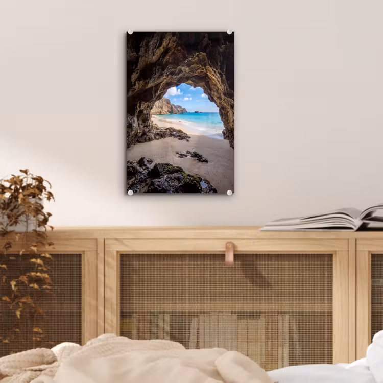 Glas schilderij - Grot - Strand - Zee - Blauw — 5