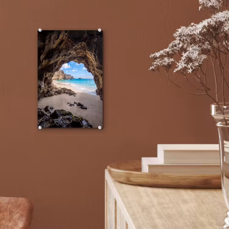 Glas schilderij - Grot - Strand - Zee - Blauw — 6