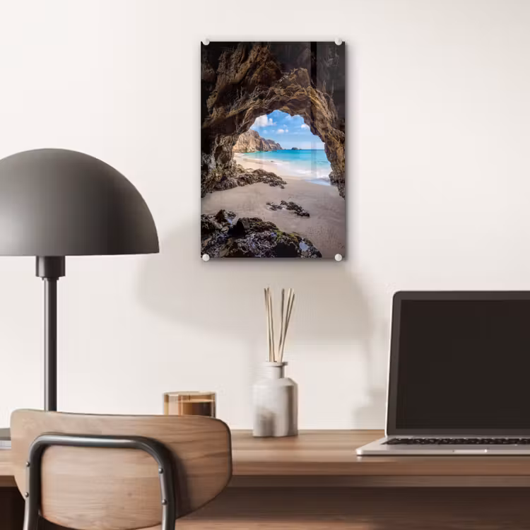 Glas schilderij - Grot - Strand - Zee - Blauw — 7