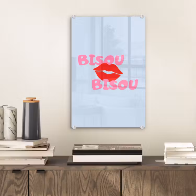 Glas schilderij - Lippen - Bisou - Blauw — 2