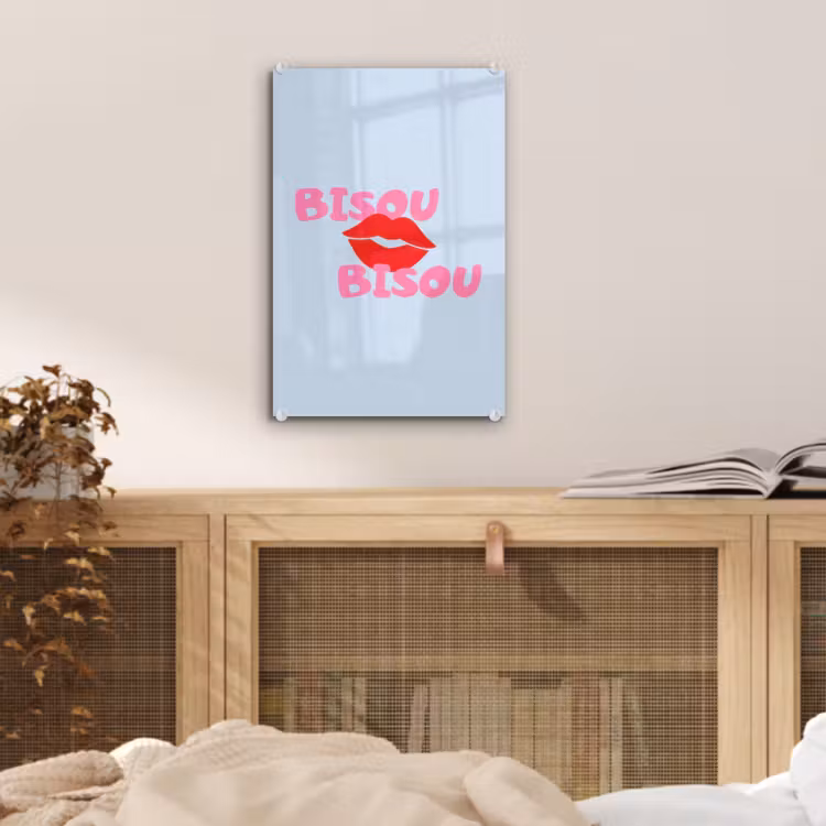 Glas schilderij - Lippen - Bisou - Blauw — 5