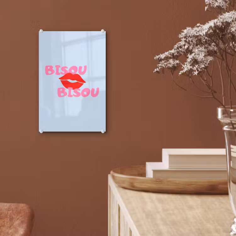 Glas schilderij - Lippen - Bisou - Blauw — 6